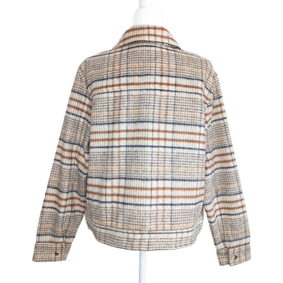Joie Plaid Flannel Fleece Tan Brown Black Collared Button Up Shirt Jacket Large - Picture 2 of 9